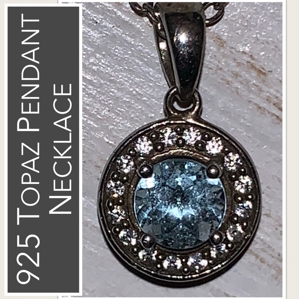 925 Topaz Circle Pendant Necklace Sterling Silver 2.6g Marked “925 RUF CHINA”